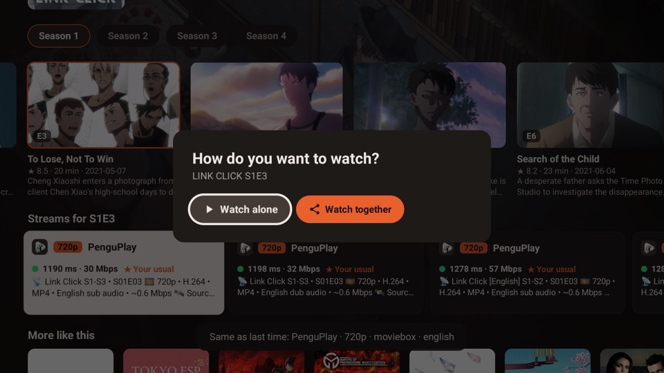 Same as last time message with a matching stream marked Your usual