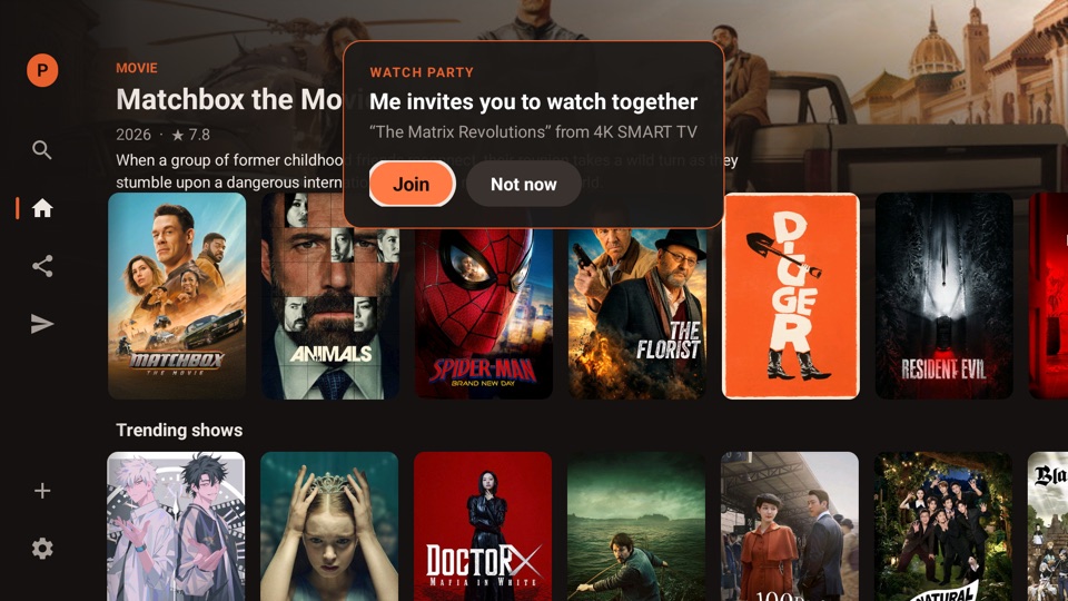 A watch party invitation with Join and Not now